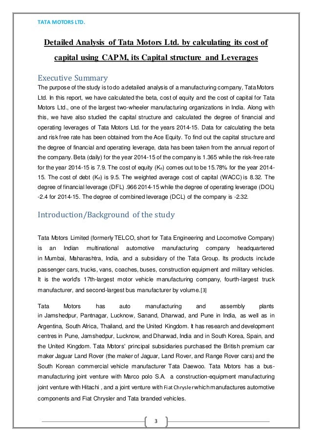 Detailed Analysis of Tata Motors Ltd. by calculating its cost of capi…