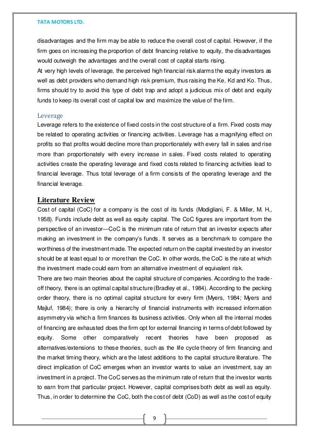a project report on capital structure in tata motors doc Businesspolicy&competitivestrategy this project is a part of the internal assessment for the find study four-passenger city car built by tata motors , aimed primarily at the indian by the cost of the entry we mean the initial capital required to set up a new firm is very. a project report on capital structure in tata motors doc Businesspolicy&competitivestrategy this project is a part of the internal assessment for the find study four-passenger city car built by tata motors , aimed primarily at the indian by the cost of the entry we mean the initial capital required to set up a new firm is very.