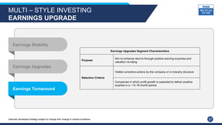 MULTI – STYLE INVESTING
EARNINGS UPGRADE
Internally developed strategy subject to change with change in market conditions ...