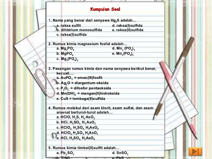  Contoh  Soal Tata  Nama  Senyawa Kimia