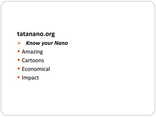 tatanano.org Know your Nano Amazing Cartoons Economical Impact 