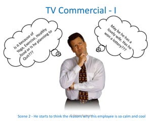 TV Commercial - I




Scene 2 - He starts to think the reasonsBootwala employee is so calm and cool
                                  © Abhizar why this
 