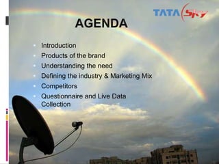  Introduction
 Products of the brand
 Understanding the need
 Defining the industry & Marketing Mix
 Competitors
 Questionnaire and Live Data
  Collection
 