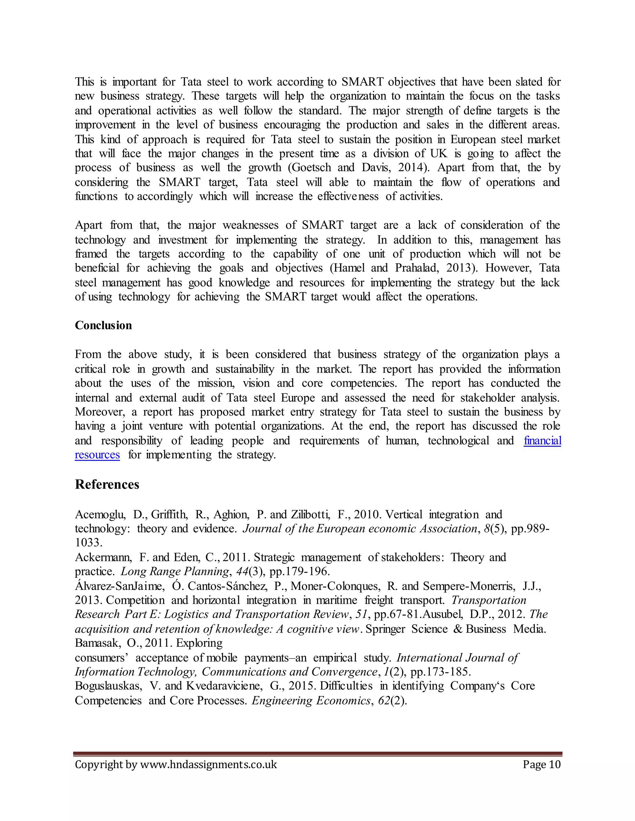 Tata steel Business Strategy Report | DOCX