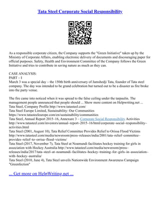 Tata Steel Corporate Social Responsibility | PDF