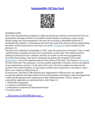 Tata Steel Corporate Social Responsibility | PDF