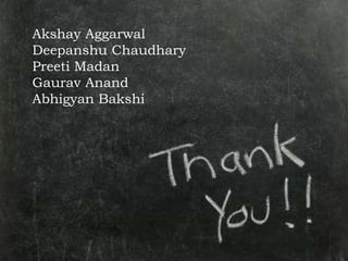 Akshay Aggarwal
Deepanshu Chaudhary
Preeti Madan
Gaurav Anand
Abhigyan Bakshi
 