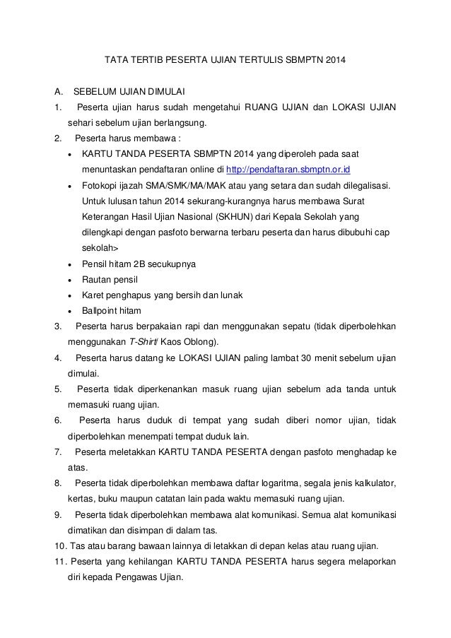 Tata tertib peserta ujian tertulis sbmptn 2014