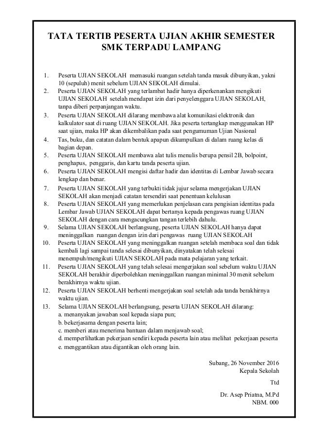 Tata Tertib Ujian Sekolah