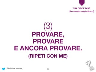18
PROVARE,
PROVARE
E ANCORA PROVARE.
TRA DIRE E FARE
[la cassetta degli attrezzi]
(RIPETI CON ME)
(3)
@tatianacazzaro
 