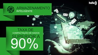ARMAZENAMENTO
INTELIGENTE
90%
TAXA DE
COMPACTAÇÃO DE DADOS
SUPERIOR A
 