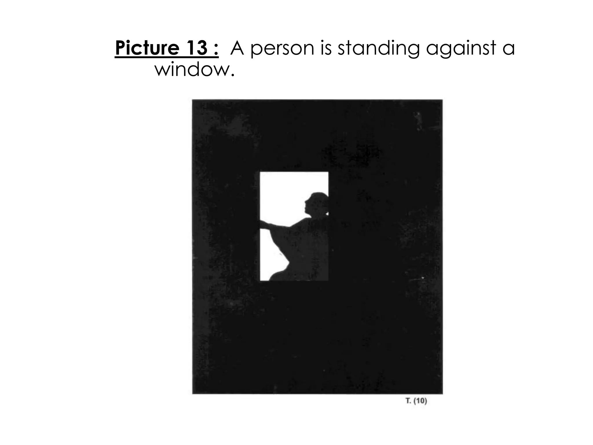 Picture 13 : A person is standing against a 
window. 
 