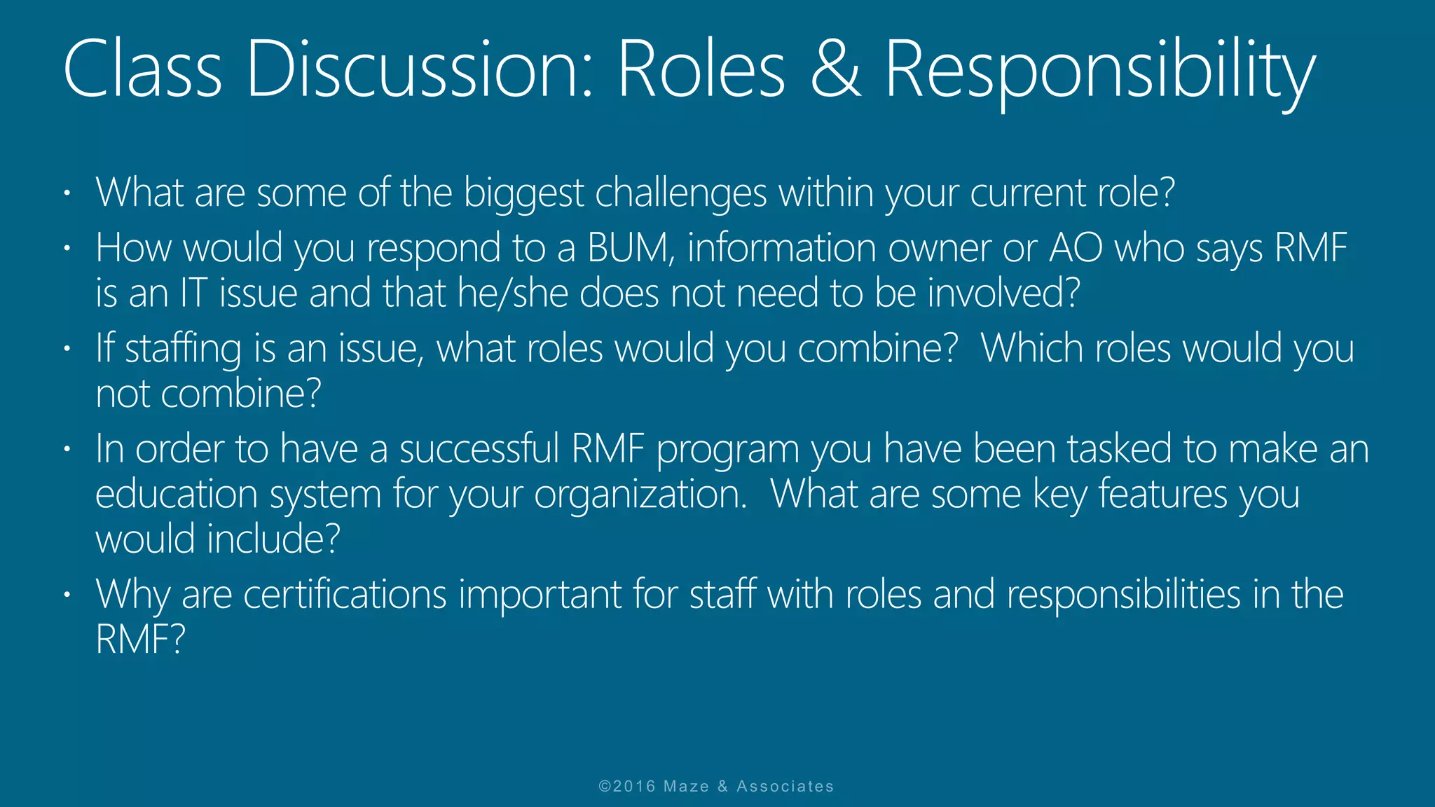 Understanding the Risk Management Framework & (ISC)2 CAP Module 3: Roles
