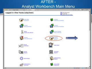 AFTER -
Analyst Workbench Main Menu
 