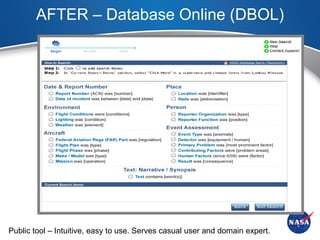 AFTER – Database Online (DBOL)




Public tool – Intuitive, easy to use. Serves casual user and domain expert.
 