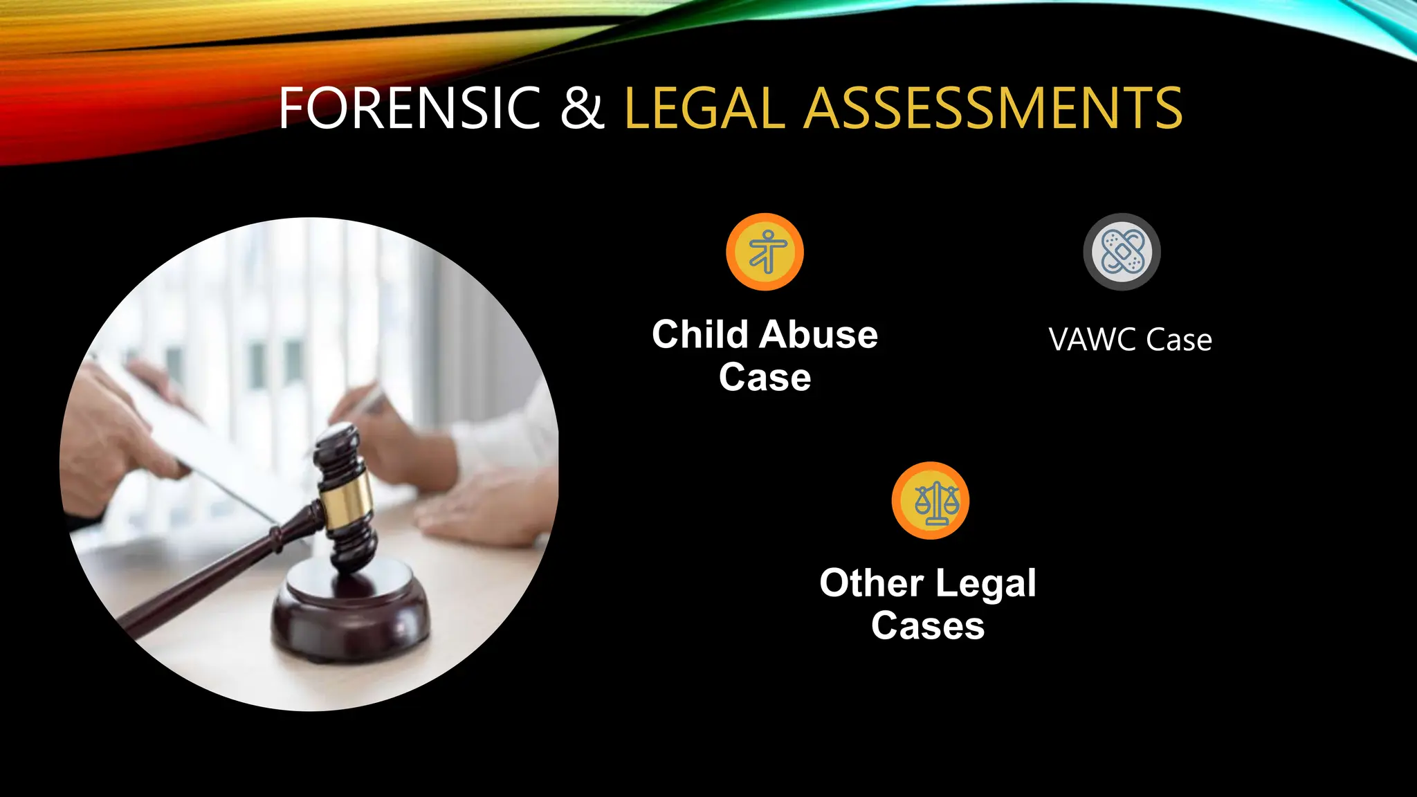 FORENSIC & LEGAL ASSESSMENTS
Child Abuse
Case
VAWC Case
Other Legal
Cases
 