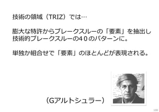 企画の領域では・・・
「アイデアは既存の要素の新しい組み合わせ」

（JWヤング）

100

 