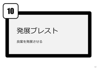 9
チームを作る
気に⼊ったアイデアの所へ集まる

62

 