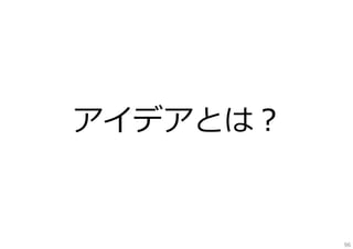 15
君の中のアイデア。
その99%までは引き出す⼿法がある。

96

 