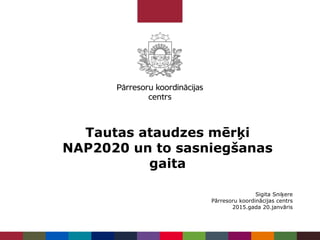 Tautas ataudzes mērķi
NAP2020 un to sasniegšanas
gaita
Sigita Sniķere
Pārresoru koordinācijas centrs
2015.gada 20.janvāris
 