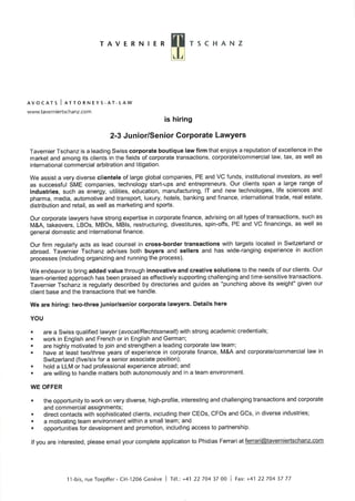 Tavernier Tschanz is hiring Corporate Lawyers PDF