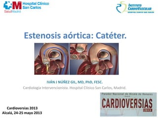 Estenosis aórtica: Catéter.
IVÁN J NÚÑEZ GIL, MD, PhD, FESC.
Cardiología Intervencionista. Hospital Clínico San Carlos, Madrid.
Cardioversias 2013
Alcalá, 24-25 mayo 2013
 