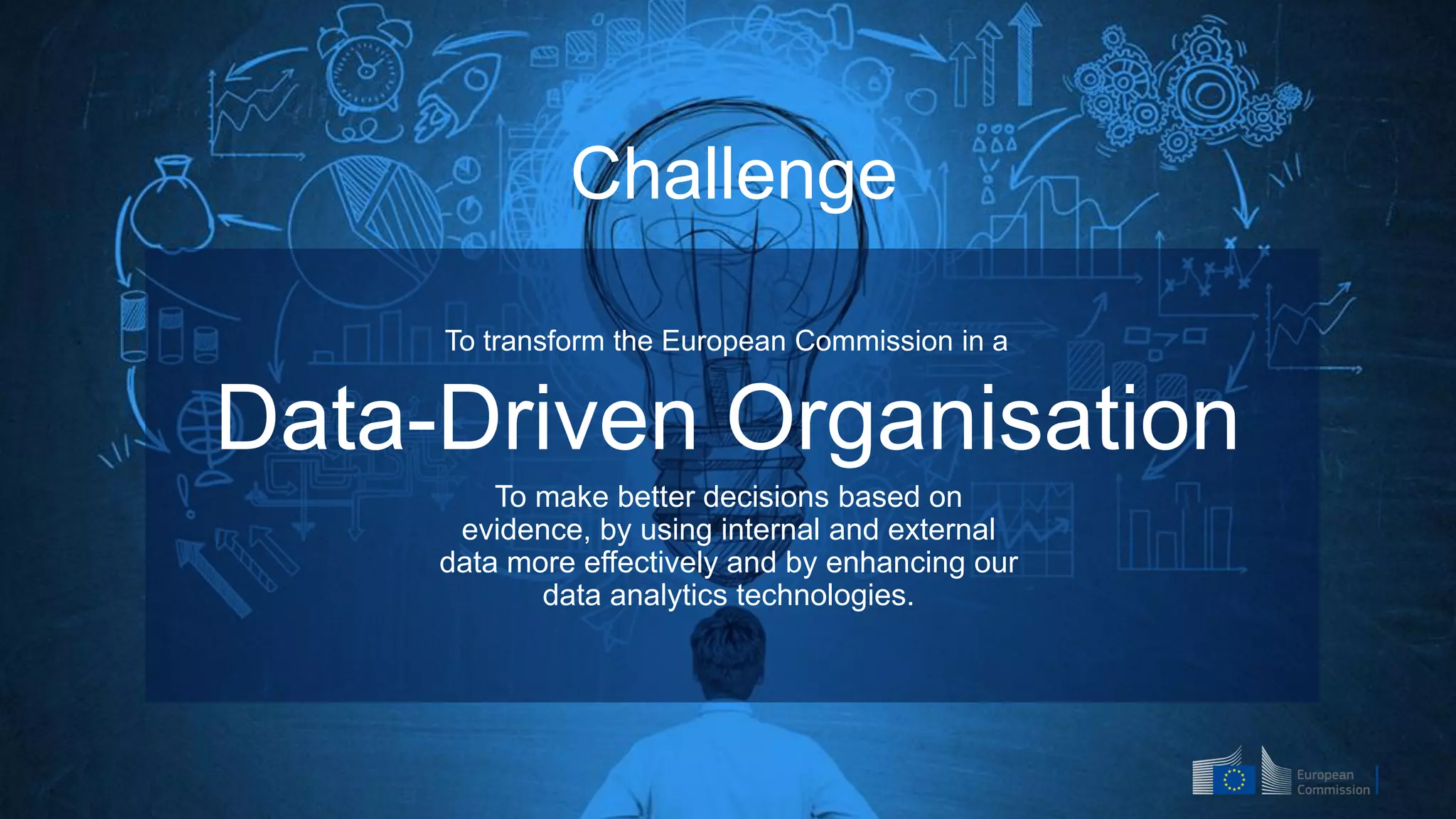 Data-Driven Organisation
To make better decisions based on
evidence, by using internal and external
data more effectively and by enhancing our
data analytics technologies.
To transform the European Commission in a
Challenge
 
