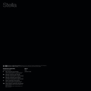 Stella




Art. 7262 Struttura in metallo finitura alluminio_Metal structure in aluminium finishing_Metallrahmen in Alu-Fertigung
Art. 7263 Struttura in metallo cromato_Chromed metal structure_Rahmen aus verchromtem Metall

Rivestimento (sfoderabile)                                Misure
Covering (removable)                                      Sizes
Bezug (ausziehbarer)                                      Maße
P     Pelle: campionario a pag. 306/309                   L45 P50 H 47/84
      Leather: sample collection on pages 306/309
      Leder: Musterkollektion auf Seiten 306/309
PE    Pelle elite: campionario a pag. 306/309
      Elite leather: sample collection on pages 306/309
      Elite Leder: Musterkollektion auf Seiten 306/309
PZ    Pelle extra: campionario a pag. 306/309
      Extra leather: sample collection on pages 306/309
      Extra Leder: Musterkollektion auf Seiten 306/309
TL    Tessuto: campionario a pag. 306/309
      Fabric: sample collection on pages 306/309
      Stoff: Musterkollektion auf Seiten 306/309
TM    Tessuto damasco: campionario a pag. 306/309
      Damask patterned fabric: sample collection on
      pages 306/309
      Stoff mit Damastmuster: Musterkollektion auf
      Seiten 306/309
 