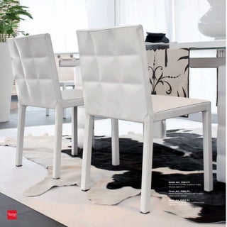 230 Paloma




             Sedia_Art. 7283 P1
             Struttura in metallo rivestita in pelle
             bianca capitonné

             Chair_Art. 7283 P1
             Metal structure, covered with button-
             tufted white leather

             Stuhl_Art. 7283 P1
             Rahmen aus Metall, mit weißem Leder
             bezogen, kapitoniert
 