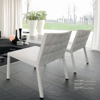 Sedia_Art. 7289 P1
Struttura in metallo rivestita in pelle bianca capitonné

Chair_Art. 7289 P1
Metal structure, covered with button-tufted white
leather

Stuhl_Art. 7289 P1
Rahmen aus Metall, mit weißem Leder bezogen,
kapitoniert
 
