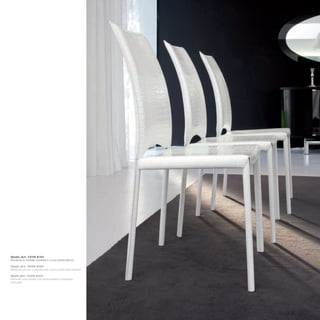 Sedia_Art. 7276 K101
Struttura in metallo rivestita in cuoio extra bianco

Chair_Art. 7276 K101
Metal structure, covered with extra white thick leather

Stuhl_Art. 7276 K101
Rahmen aus Metall, mit extra weißem Dickleder
bezogen
 