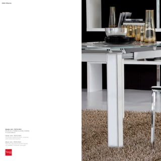 266 Vittoria




    Sedia_Art. 7273 K01
    Struttura in metallo cromato rivestita
    in cuoio bianco

    Chair_Art. 7273 K01
    Chromed metal structure, covered
    with white thick leather

    Stuhl_Art. 7273 K01
    Rahmen aus verchromtem Metall,
    mit weißem Dickleder bezogen
 