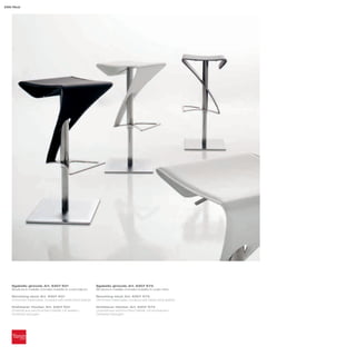 296 Real




   Sgabello girevole_Art. 6307 K01                          Sgabello girevole_Art. 6307 K73
   Struttura in metallo cromato rivestito in cuoio bianco   Struttura in metallo cromato rivestito in cuoio nero

   Revolving stool_Art. 6307 K01                            Revolving stool_Art. 6307 K73
   Chromed metal base, covered with white thick leather     Chromed metal base, covered with black thick leather

   Drehbarer Hocker_Art. 6307 K01                           Drehbarer Hocker_Art. 6307 K73
   Unterteil aus verchromtem Metall, mit weißem             Unterteil aus verchromtem Metall, mit schwarzem
   Dickleder bezogen                                        Dickleder bezogen
 