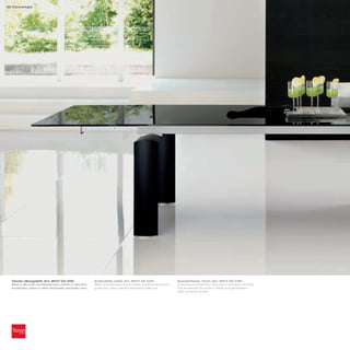 52 Cannaregio




  Tavolo allungabile_Art. 8017 02 V2G                       Extendible table_Art. 8017 02 V2G                   Ausziehbarer Tisch_Art. 8017 02 V2G
  Base in alluminio anodizzato nero; binario in alluminio   Black anodized aluminium base; anodized aluminium   Unterteil aus eloxiertem Aluminium, schwarz; Schiene
  anodizzato; piano in vetro temperato verniciato nero      guide bar; black painted tempered glass top         aus eloxiertem Aluminium; Platte aus gehärtetem
                                                                                                                Glas, schwarz lackiert
 