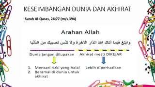 KESEIMBANGAN DUNIA DAN AKHIRAT
Surah Al-Qasas, 28:77 (m/s 394)
 
