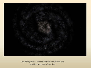 Our Milky Way - the red marker induicates the
position and size of our Sun
 