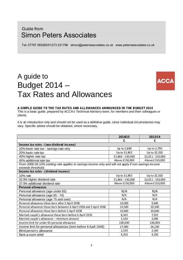 Tax rates allowances 2014