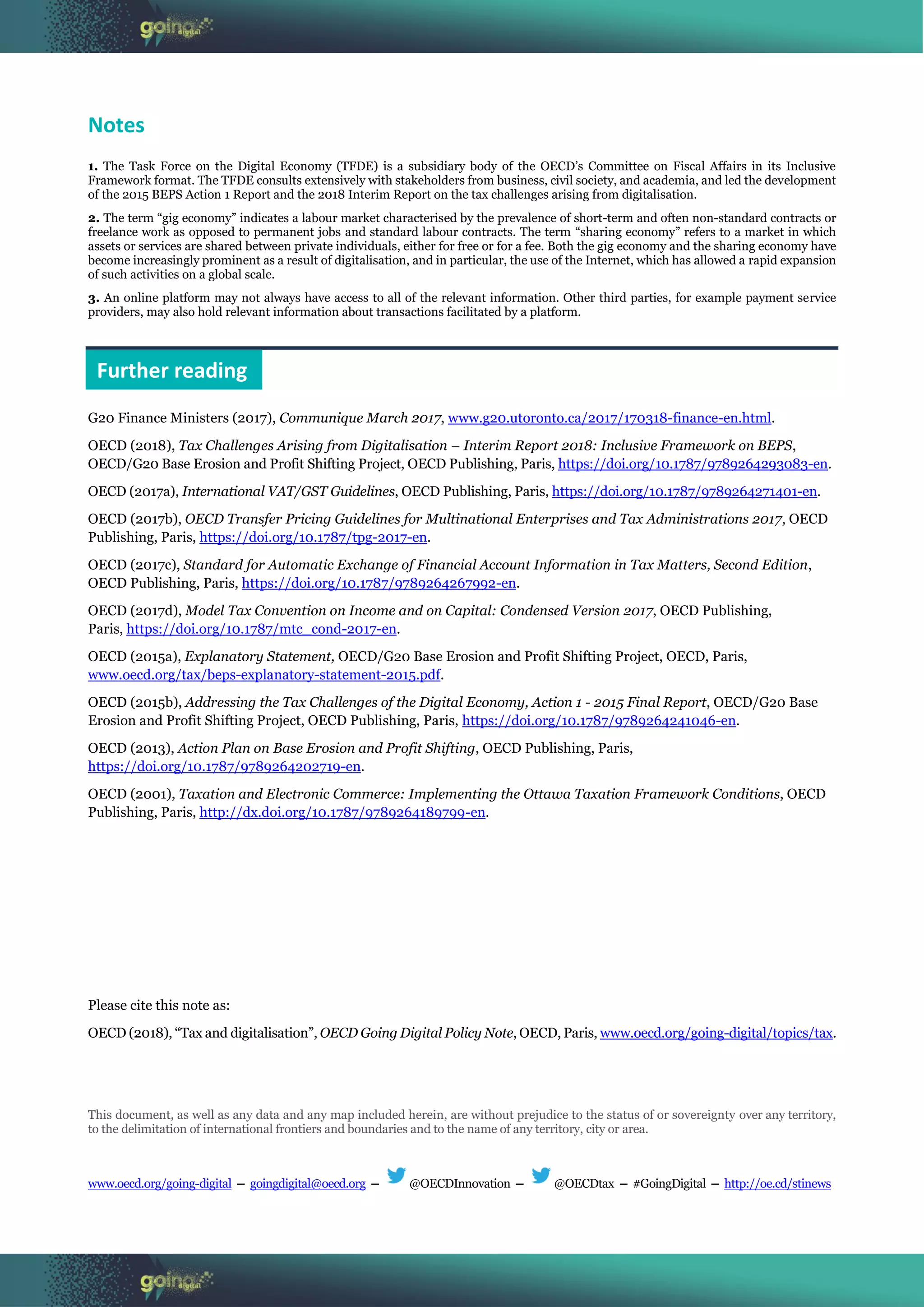 Tax and digitalisation - OECD Policy note | PDF