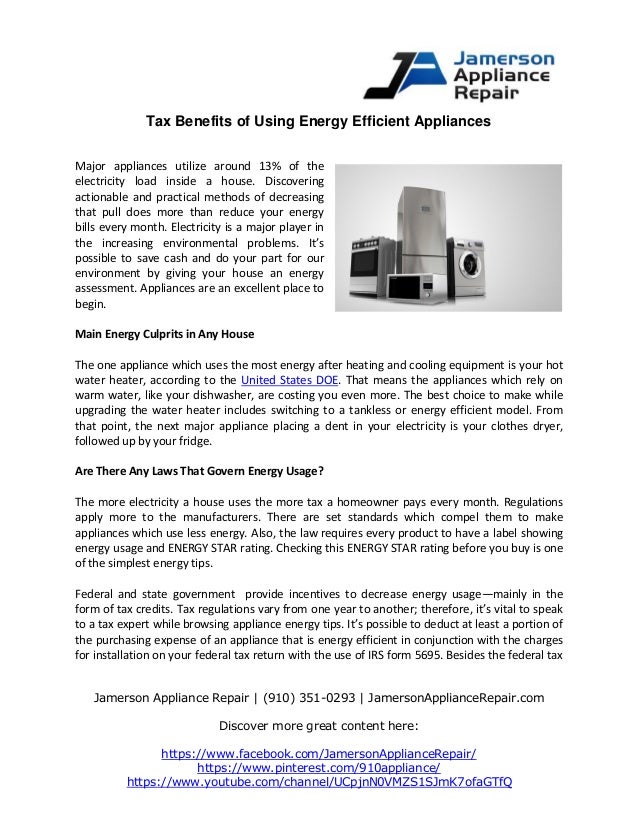 Tax benefits of using energy efficient appliances
