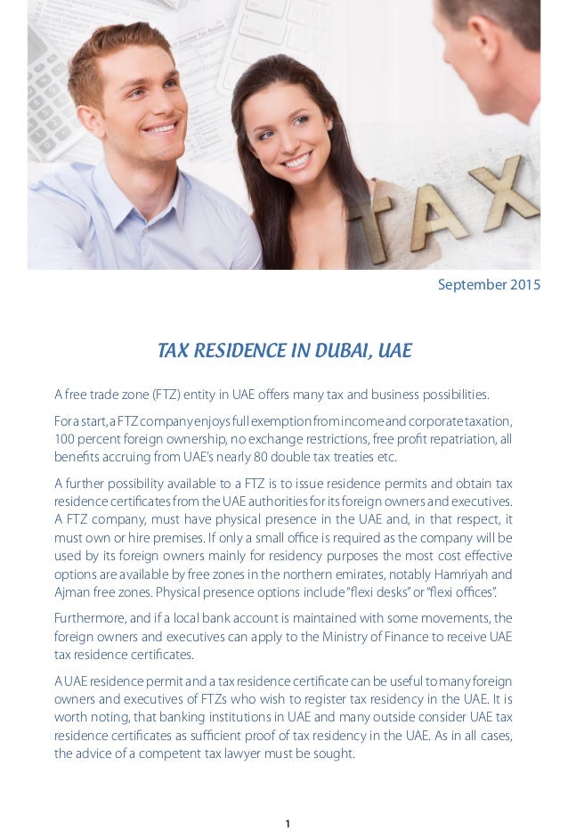 Tax Residence in Dubai, UAE
