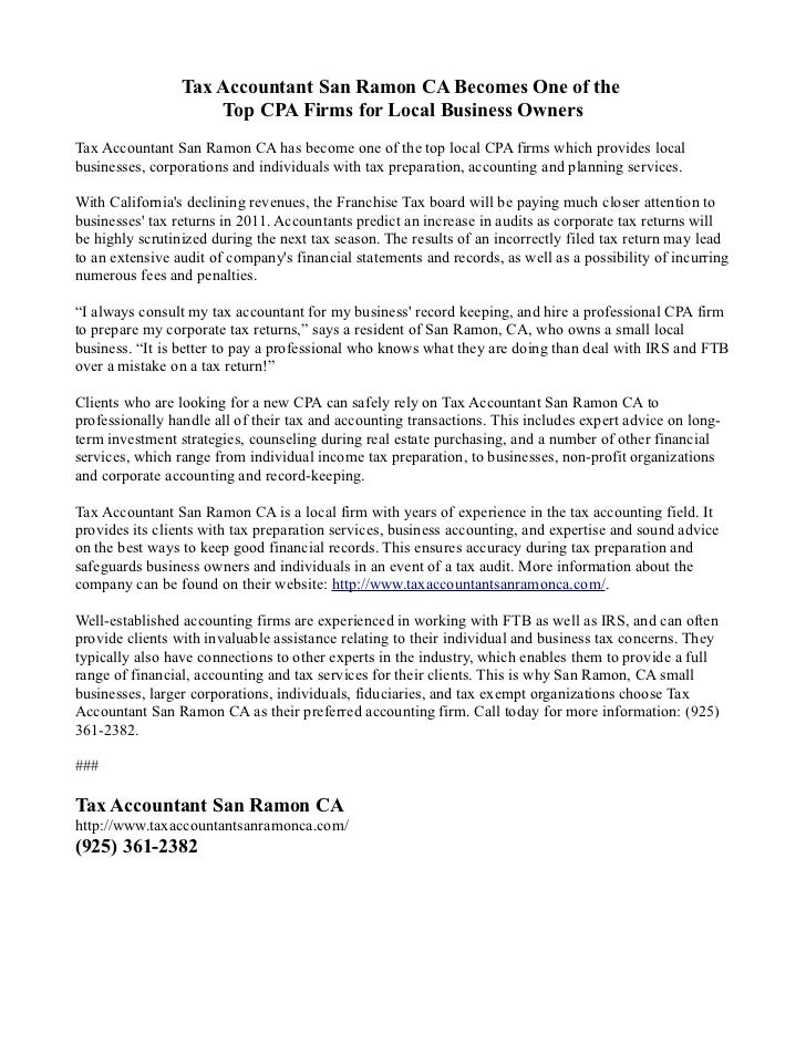 Tax Accountant San Ramon CA One of the Top CPA Firms for Local