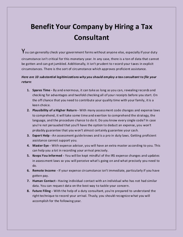 Benefit your Company by Hiring a Tax Consultant