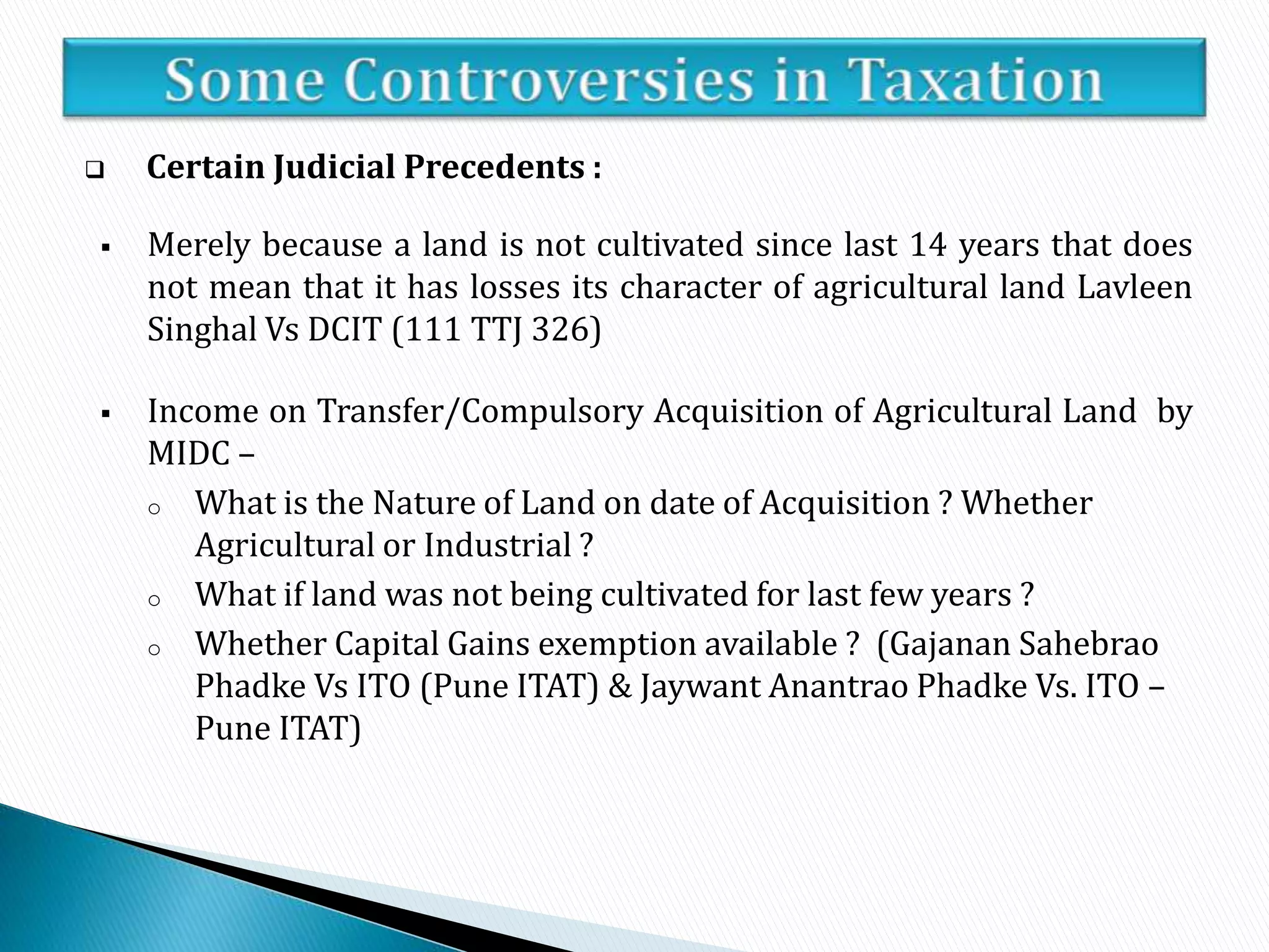 Taxation of agricultural PPT