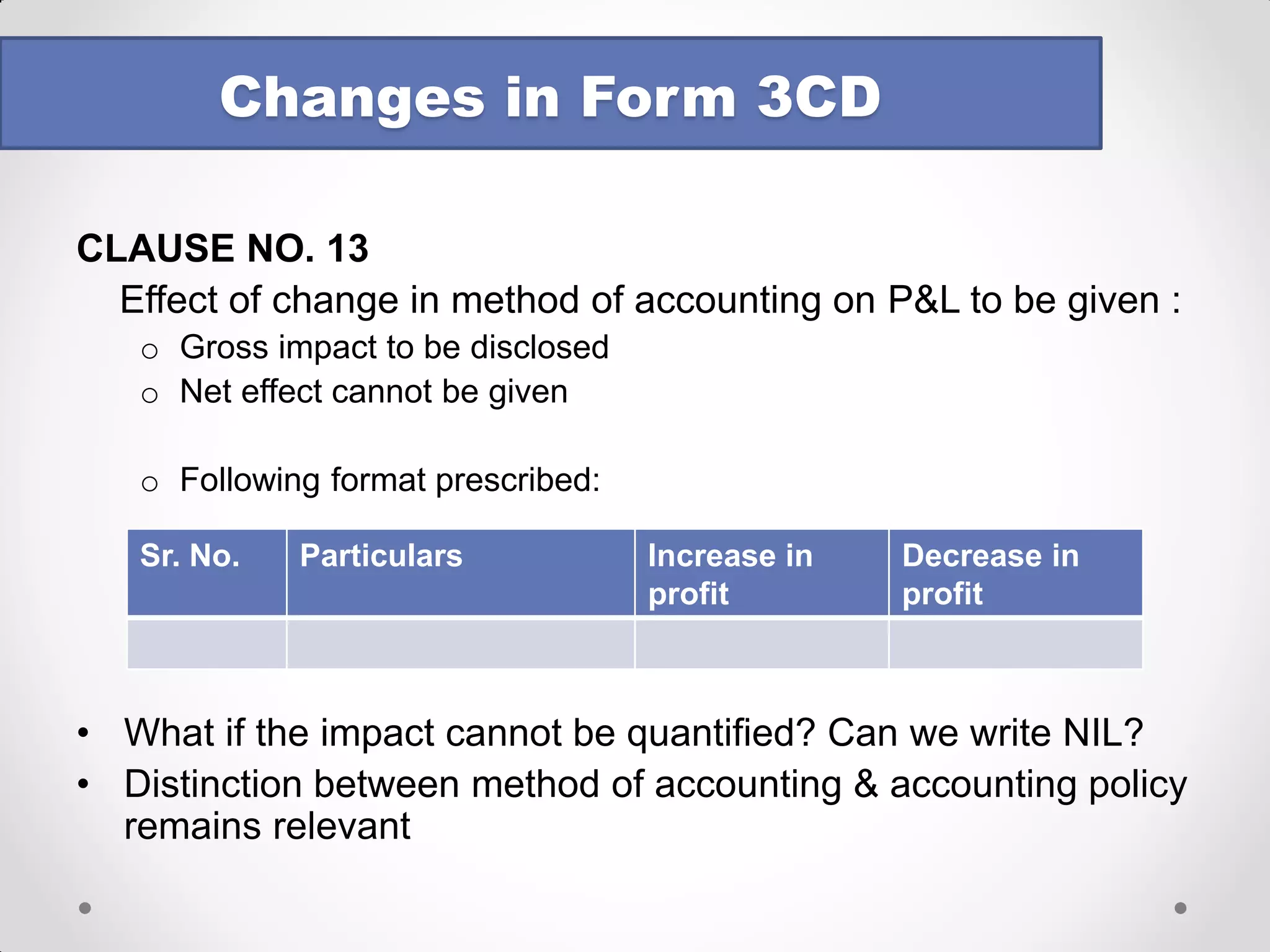 CLAUSE NO. 11: 
oIn the utility, there is no separate section or drop down list for “nature of documents” 
oHowever, for location, there is a provision for showing a non Indian location 
Changes in Form 3CD  