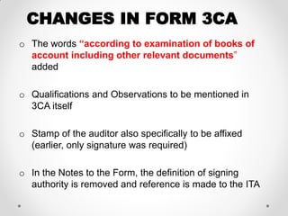 Tax Audit - Changes in form 3CD - August 2014 | PDF