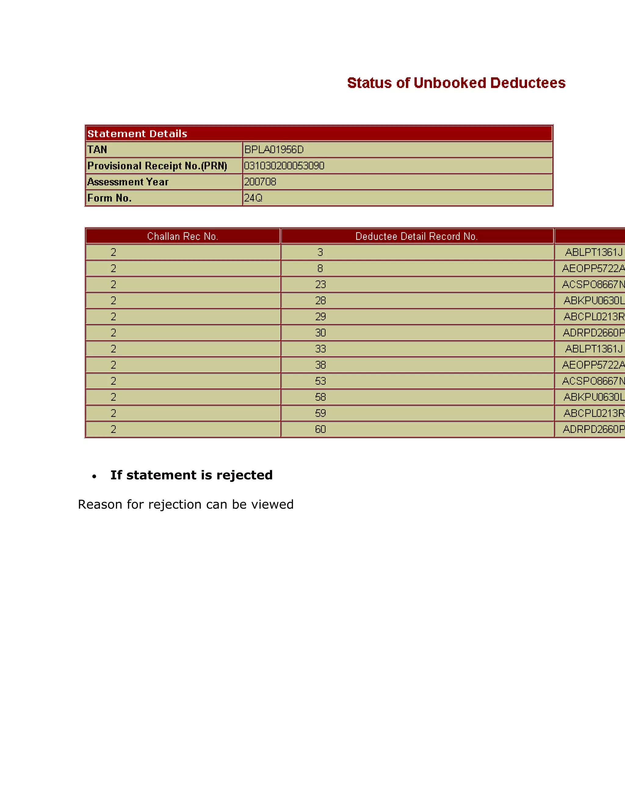 If statement is rejected

Reason for rejection can be viewed
 