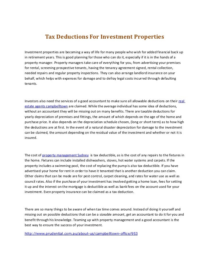Tax deductions for investment properties