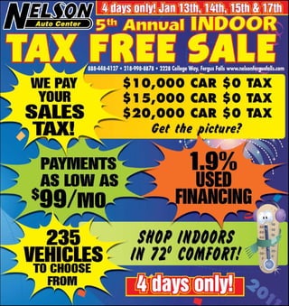 Tax Free Sale Special – Nelson Auto Center Fergus Falls MN