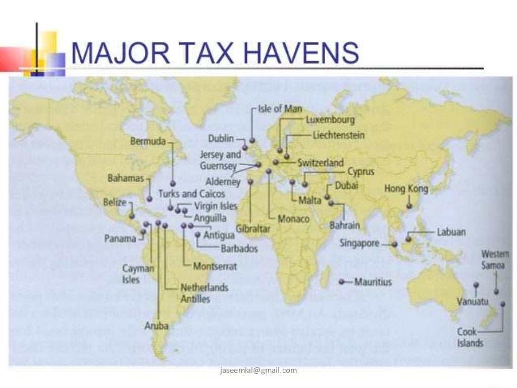 Tax Havens , Major Tax Havens around the world.