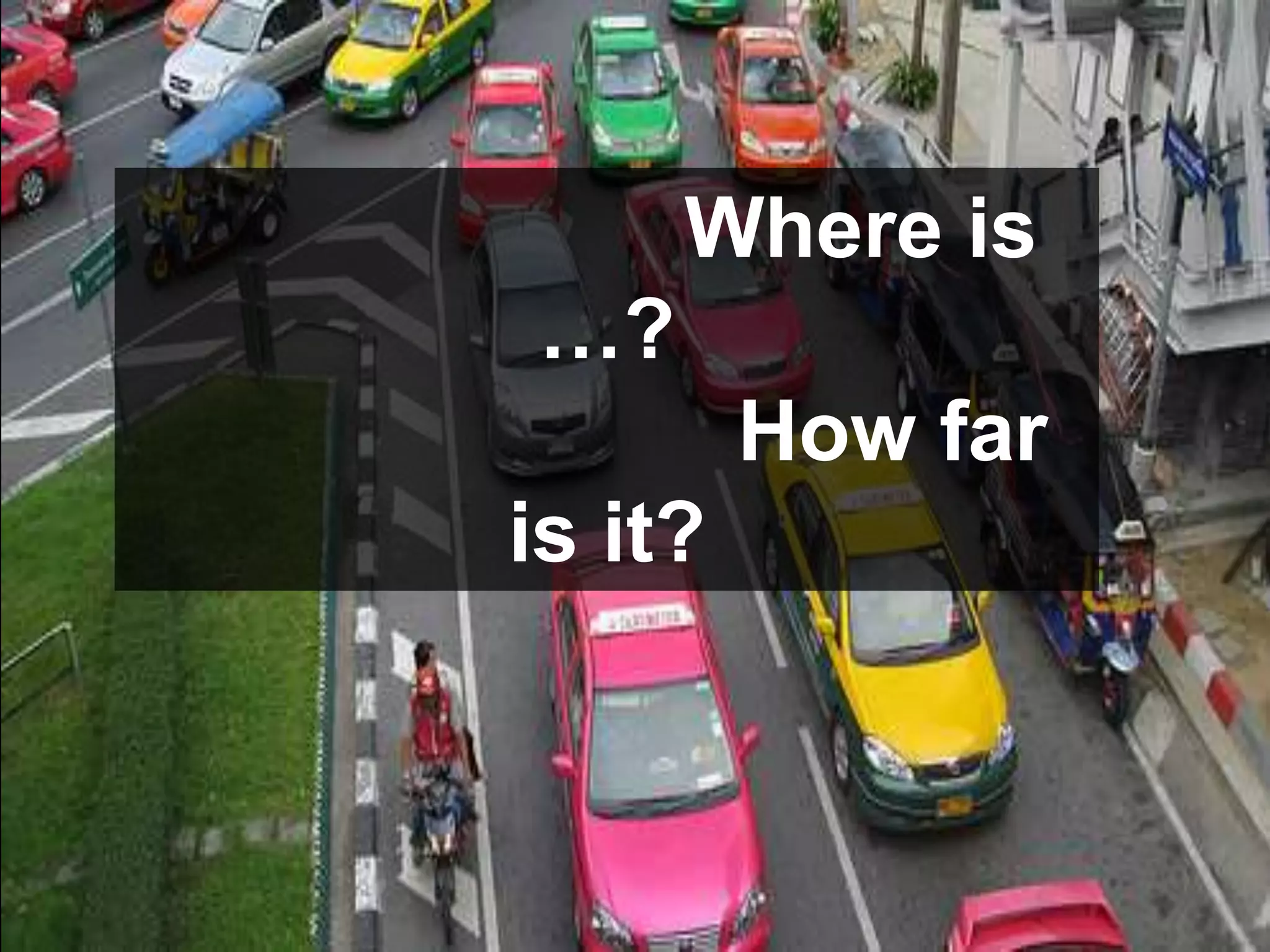 Where is
…?
         How far
is it?
 